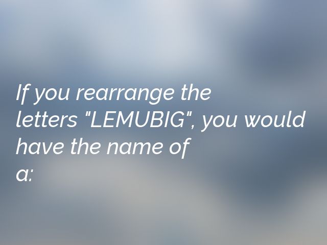 If you rearrange the letters "LEMUBIG", you would have the name of a: